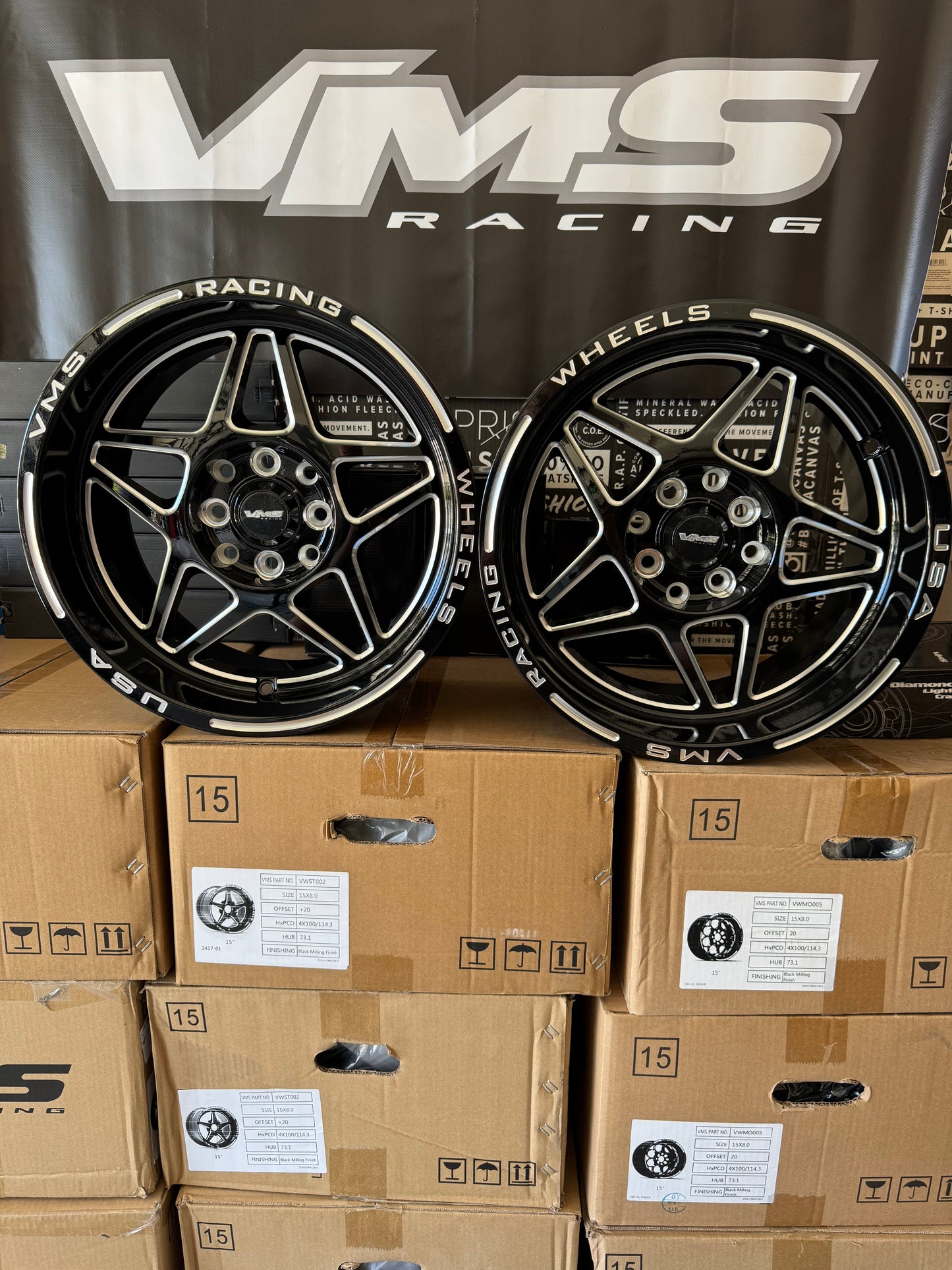 VMS Delta 15x8 20ET 4x100 / 4x114.3 Set of two New in Box