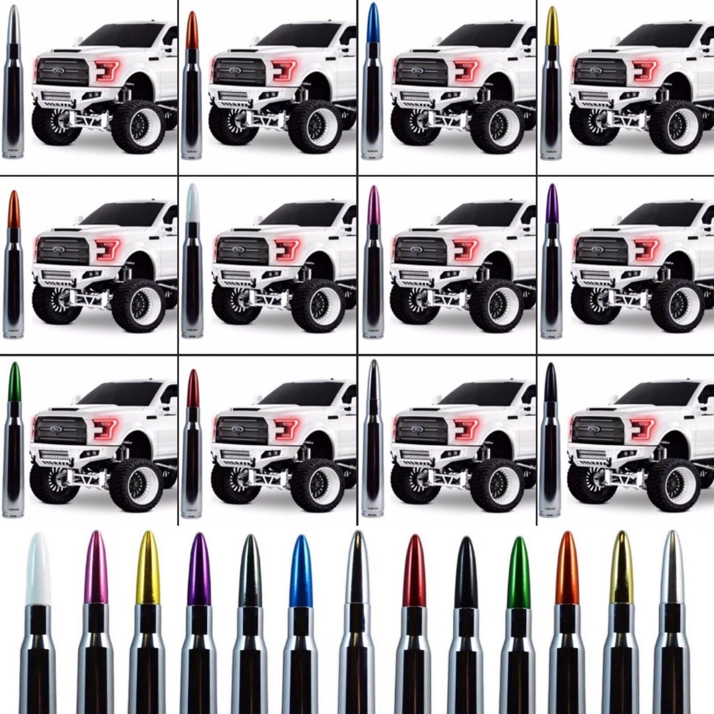 Chrome With Pink Tip Bullet Antenna for Ford F150 F250 F350 Billet Aluminum 5''