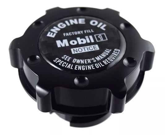 Black Oil Cap Aluminum w/ Carbon Fiber Mobil 1 Emblem For Chevy LS1 LS2 LS3 LS6