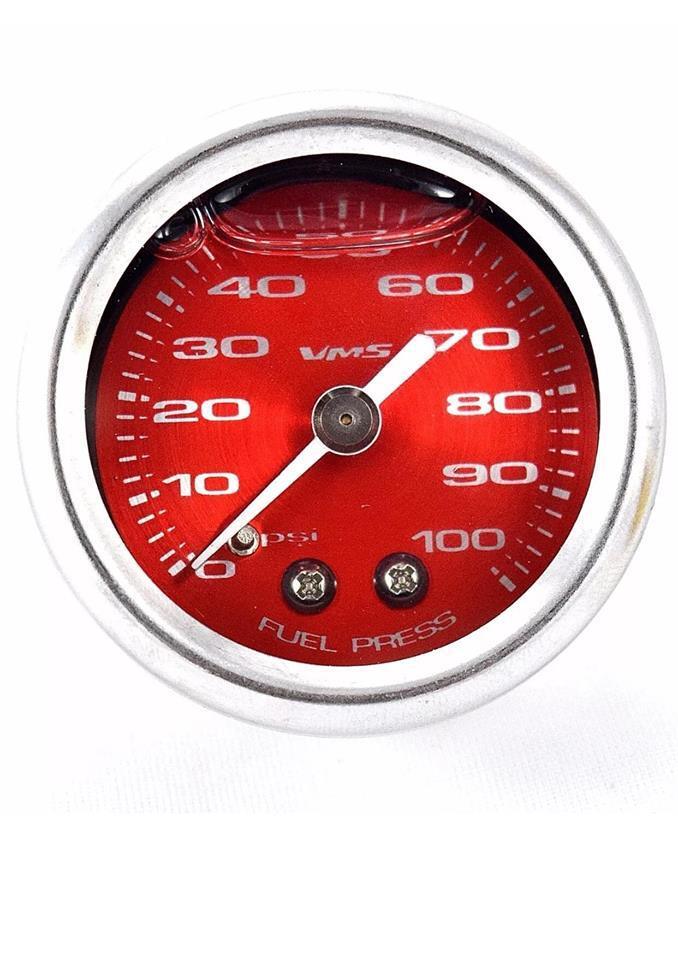 90-01 ACURA INTEGRA 100PSI RED FUEL PRESSURE GAUGE LIQUID FILLED 1/8 NPT KIT
