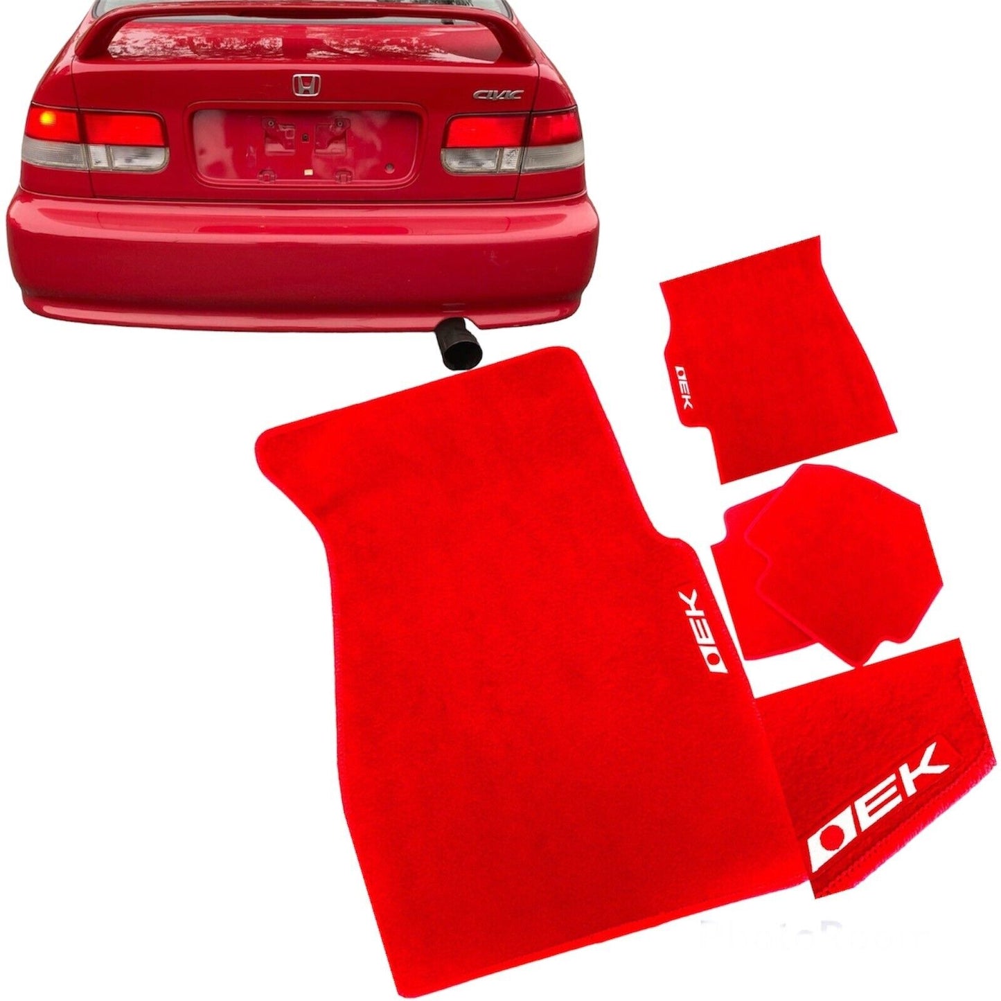 Red Carpet Floor Mats with EK Logo For Honda Civic 1996 through 2000 4 Piece