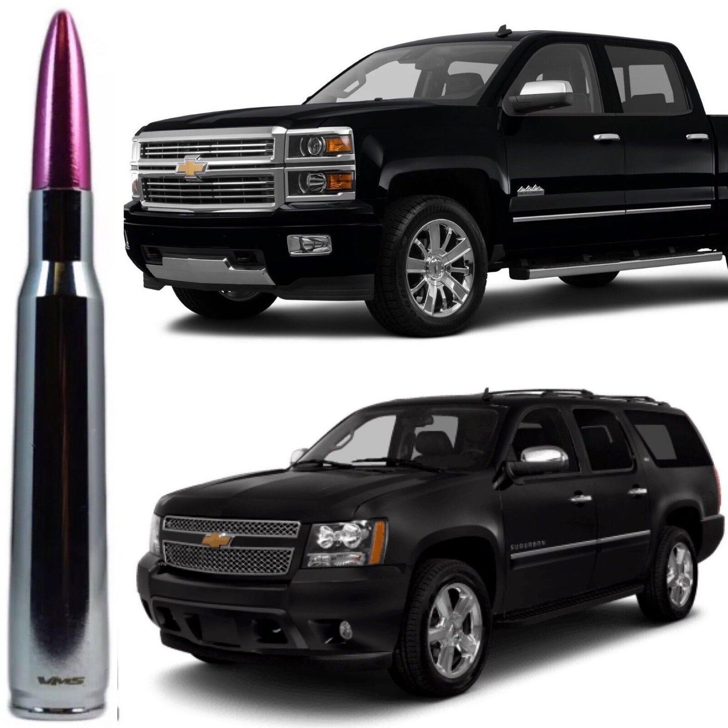 Chrome Pink Tip Bullet Antenna for Chevy Silverado Tahoe Avalanche Suburban