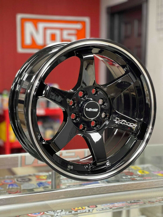 VMS Racing 15X7 4X100/114.3 Offset 30 Gloss Black Milling Finish Set of 2 Wheels