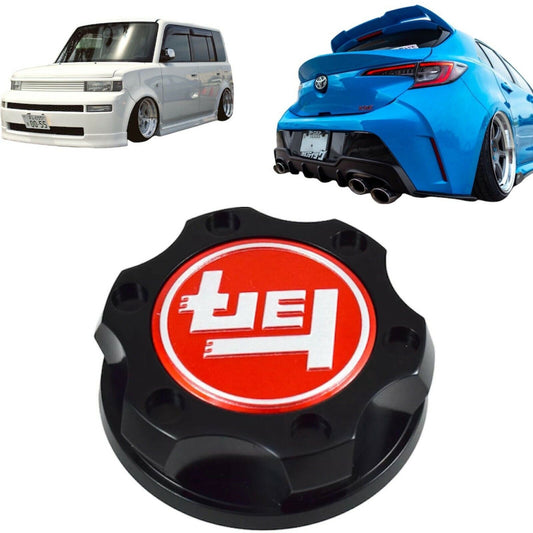 Black Oil Cap Billet Aluminum TEQ Emblem For Toyota Scion Lexus