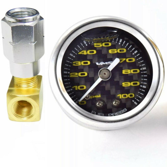 CARBON YELLOW 1 1/2" 100PSI FUEL PRESSURE GAUGE FOR GM CHEVY LS1 LS2 LS6 LT1 L98