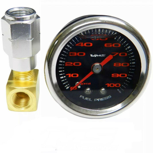 BLACK and RED 1 1/2" 100PSI FUEL PRESSURE GAUGE FOR GM CHEVY LS1 LS2 LS6 LT1 L98