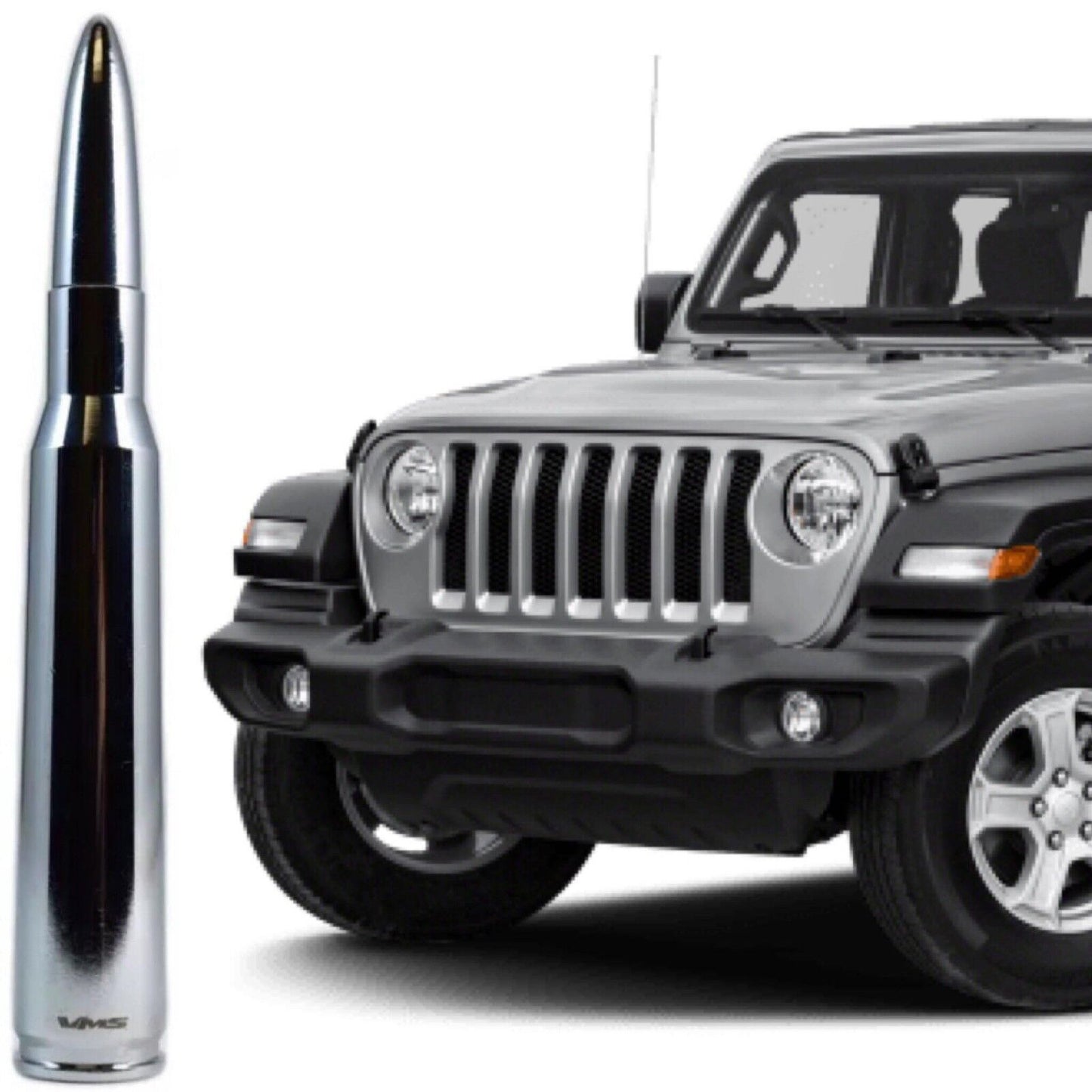 Chrome Bullet Antenna for Jeep Wrangler 2007 through 2020 All Models