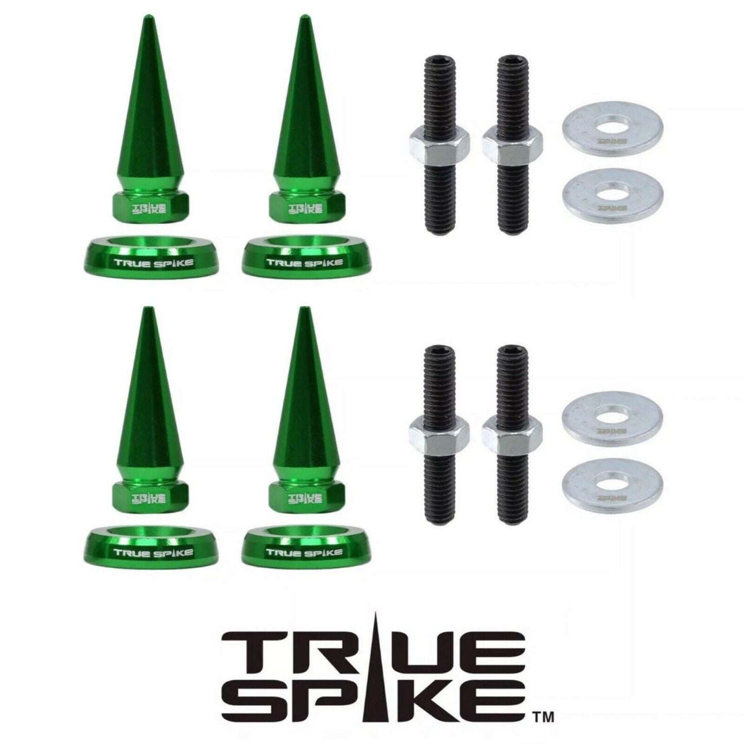 4 TRUE SPIKE SPIKED LICENSE PLATE FRAME BEAUTY WASHERS BOLTS HARDWARE KIT