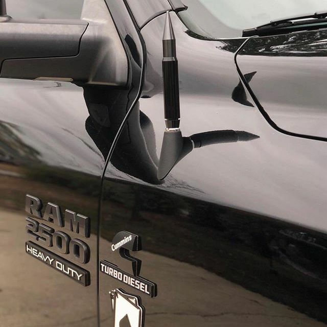True Spike Anti-Theft 7 Inch Black Bullet Antenna with Blue Tip For Dodge Ram
