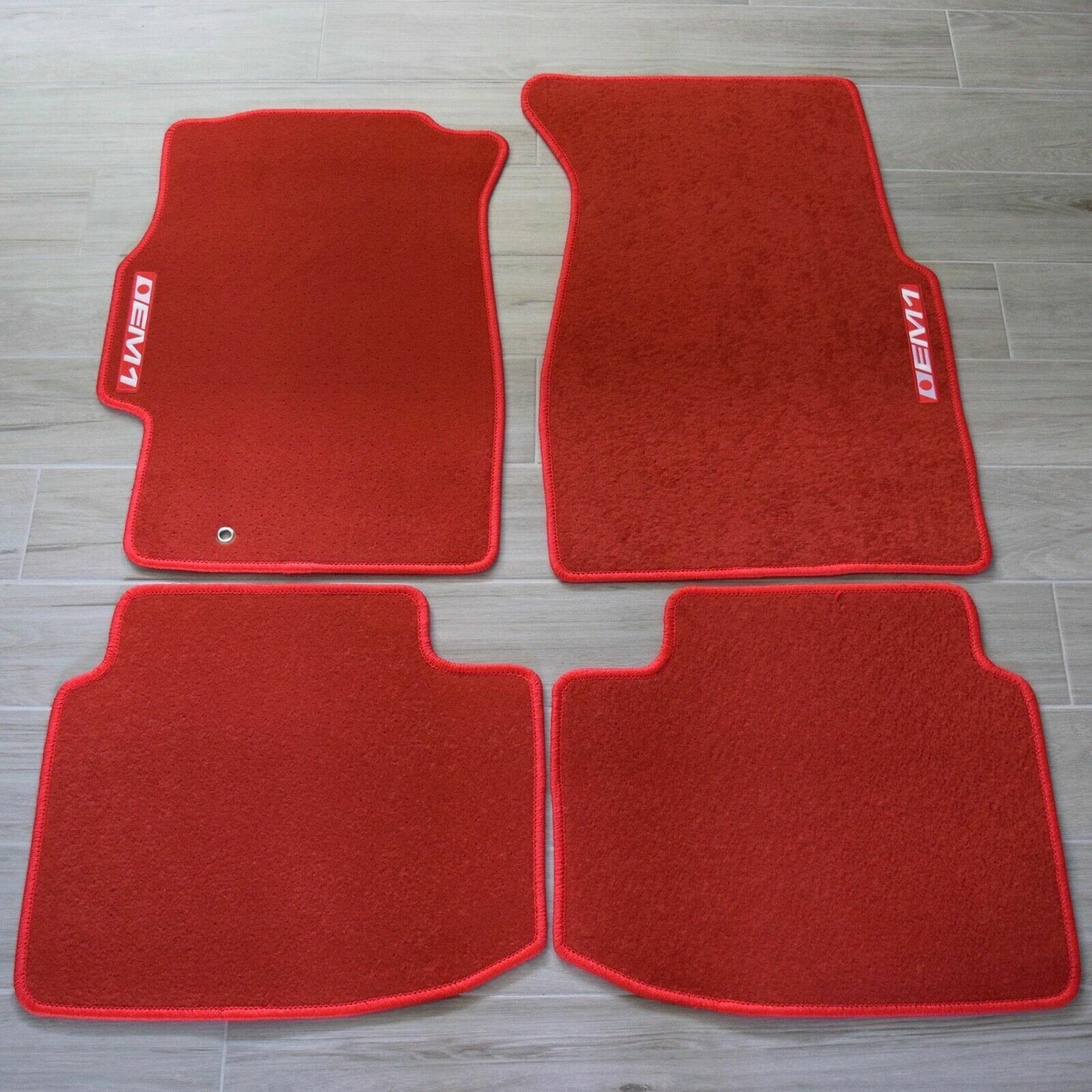 Red Carpet Floor Mats with EM1 Logo For Honda Civic 1996 to 2000 4 Piece Rug