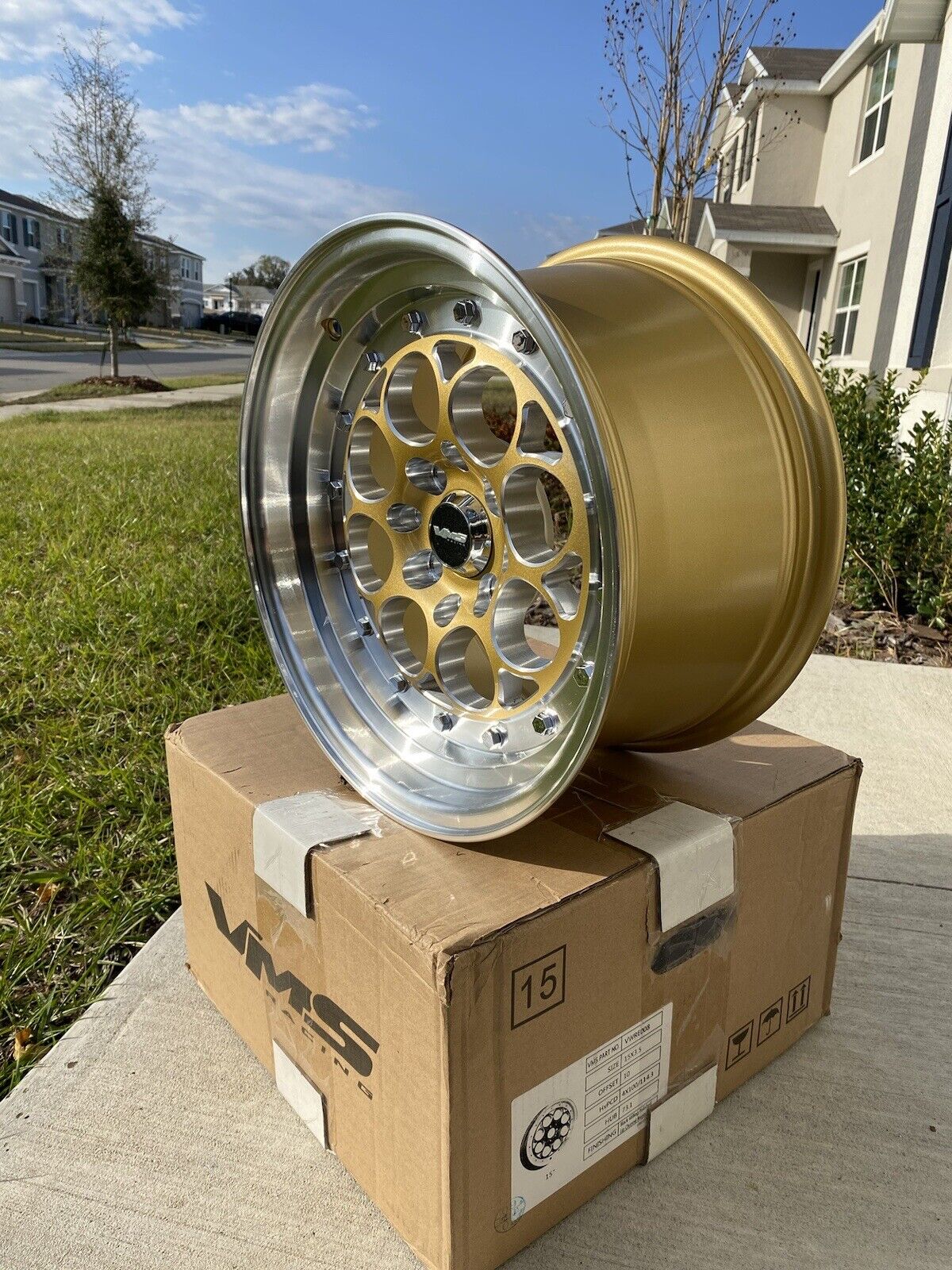 VMS Revolver Gold Polished Lip Drag Rim Wheel 15x8 4X100 and 4x114.3 SET OF FOUR
