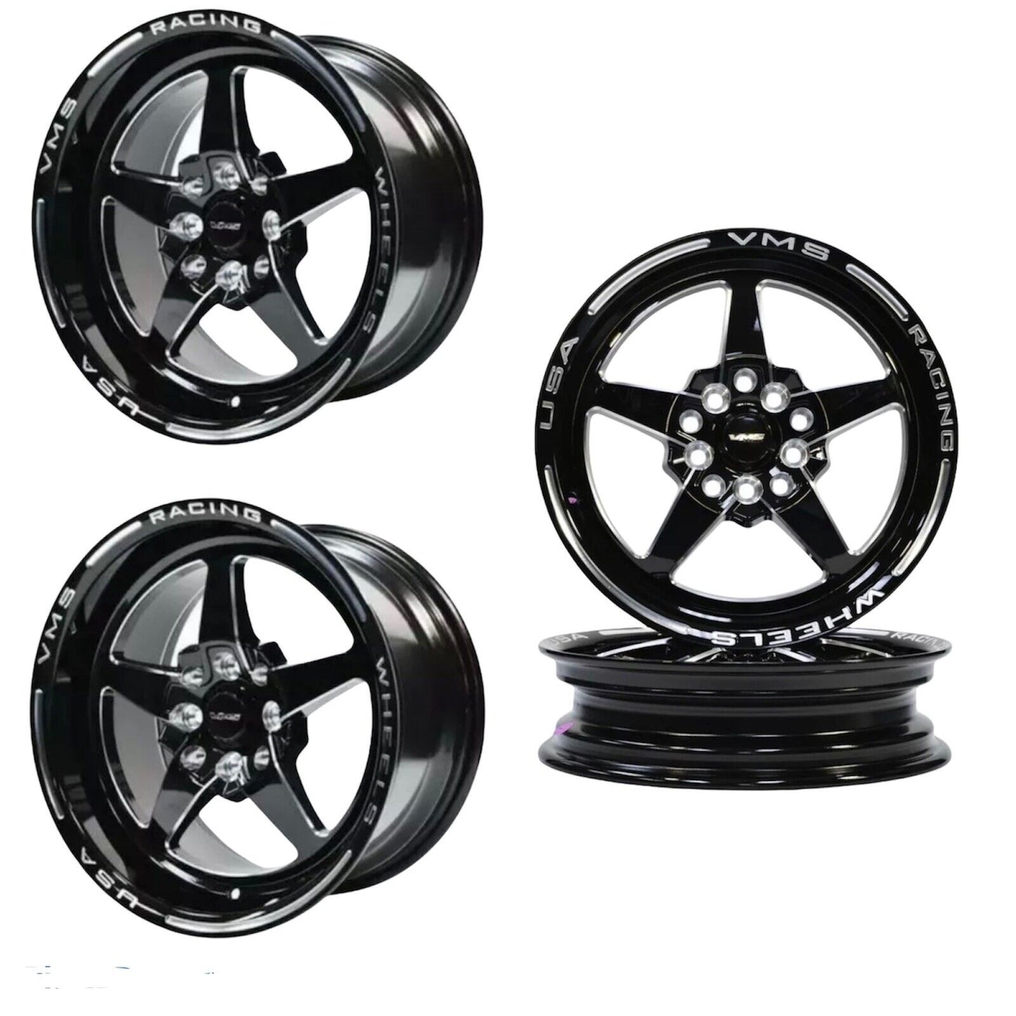 VMS Racing Drag Racing Wheels Rims 2x 15x3.5 ET10 2x 15x8 ET20 4/100 4/114 73.1