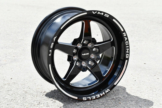 15X8 VMS RACING 5 SPOKE STAR BLACK DRAG RIM 1 WHEEL 5X100 5X114 OFFSET 0