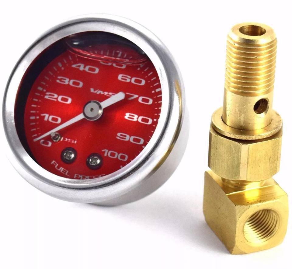 90-01 ACURA INTEGRA 100PSI RED FUEL PRESSURE GAUGE LIQUID FILLED 1/8 NPT KIT