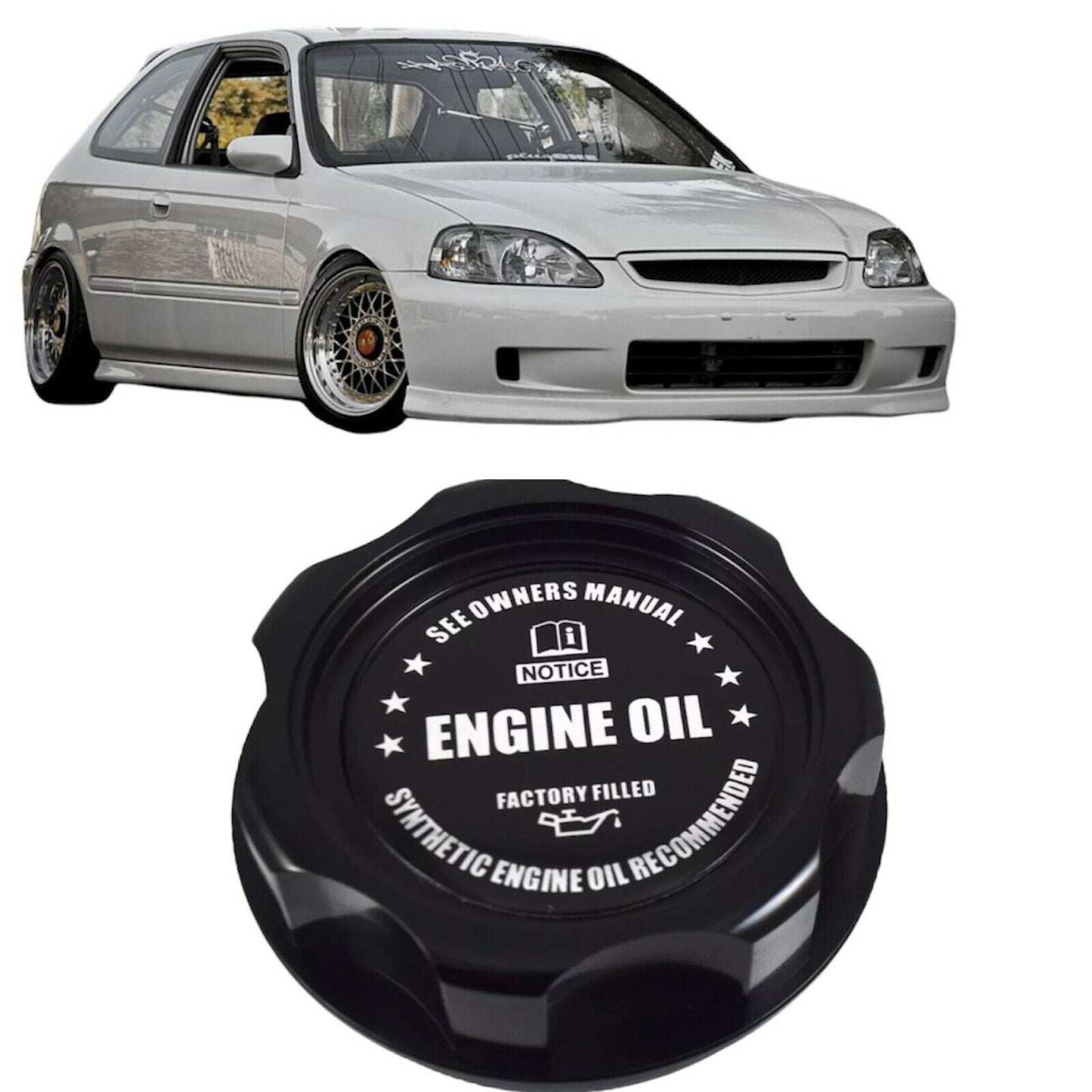 Black Oil Cap Compatible with Honda and Acura Vehicles Billet Engine Oil Emblem