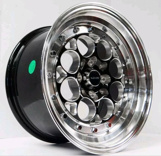 ONE VMS Revolver Black with Polished Lip Rim Wheel 15x8 4X100 4x114.3 VWRE001