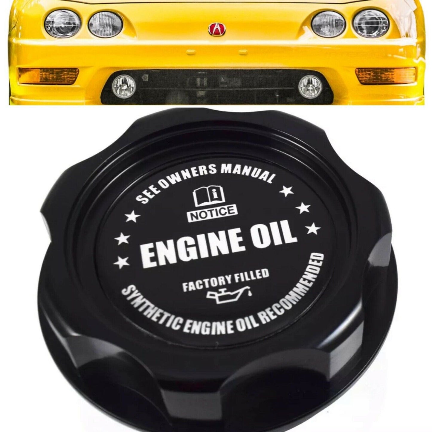 Black Oil Cap Compatible with Honda and Acura Vehicles Billet Engine Oil Emblem