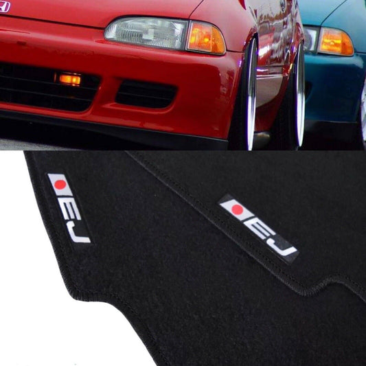 Black Floor Mats with EJ Logo For Honda Civic 1992 through 2000 Set Of Four