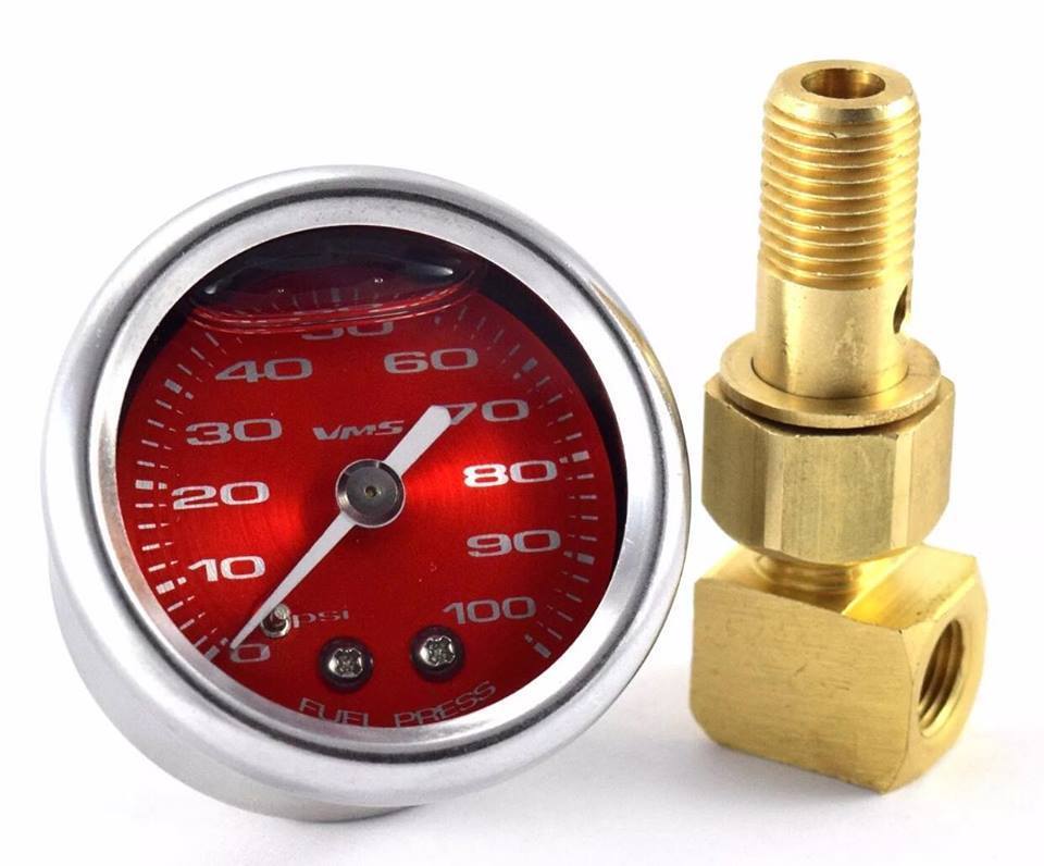 90-01 ACURA INTEGRA 100PSI RED FUEL PRESSURE GAUGE LIQUID FILLED 1/8 NPT KIT