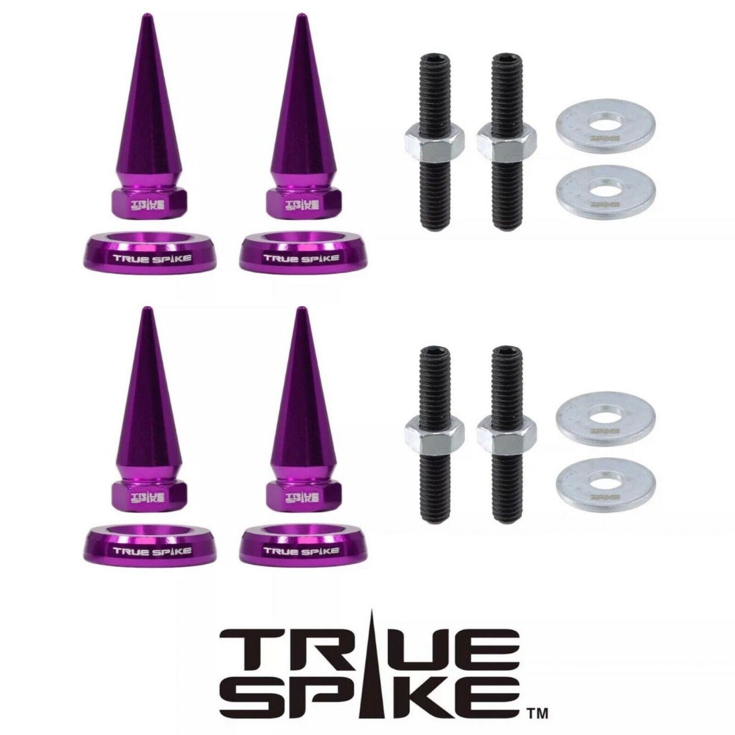 4 TRUE SPIKE SPIKED LICENSE PLATE FRAME BEAUTY WASHERS BOLTS HARDWARE KIT