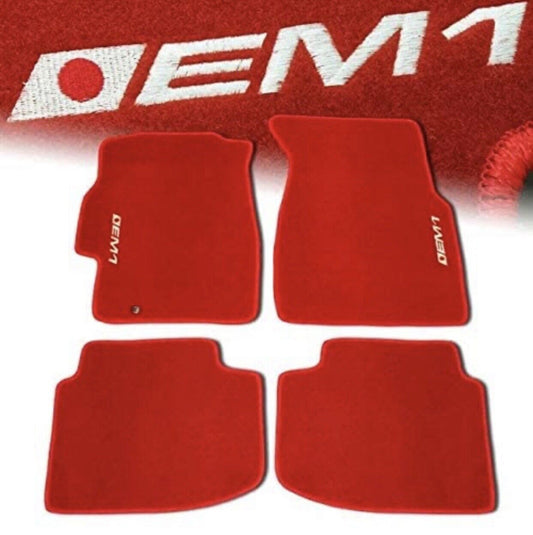 Red Carpet Floor Mats with EM1 Logo For Honda Civic 1996 to 2000 4 Piece Rug