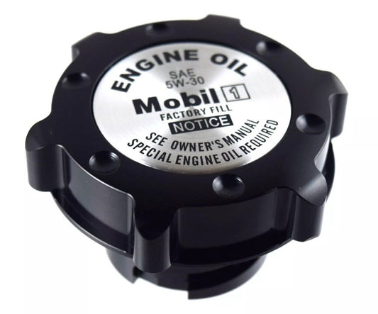 Black Oil Filler Cap Billet Aluminum For Chevy LS1 LS2 LS3 LS6 Mobile 1 Emblem