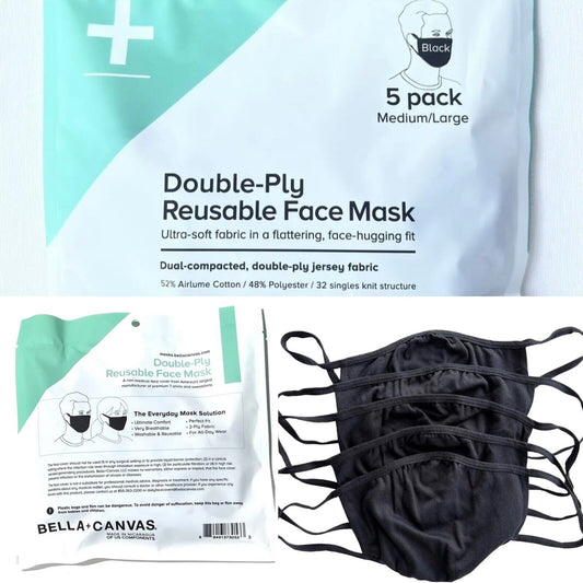 B + C Reusable 2-Ply Cloth Face Masks, M/L, 96 Packs Of 5 = 480 Masks per box