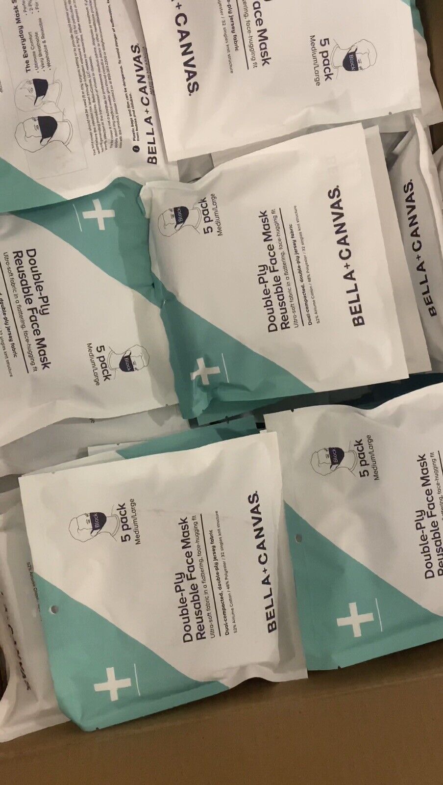 B + C Reusable 2-Ply Cloth Face Masks, M/L, 96 Packs Of 5 = 480 Masks per box
