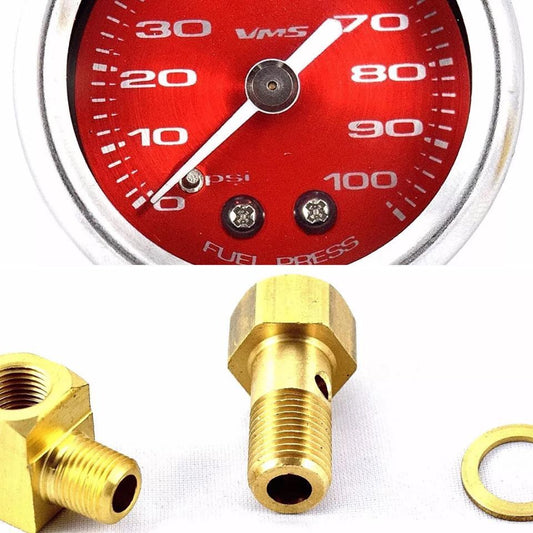 90-01 ACURA INTEGRA 100PSI RED FUEL PRESSURE GAUGE LIQUID FILLED 1/8 NPT KIT