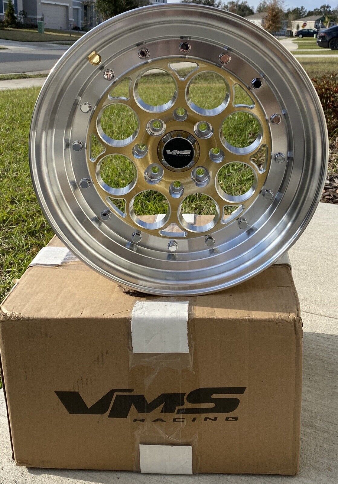 VMS Revolver Gold Polished Lip Drag Rim Wheel 15x8 4X100 and 4x114.3 SET OF FOUR