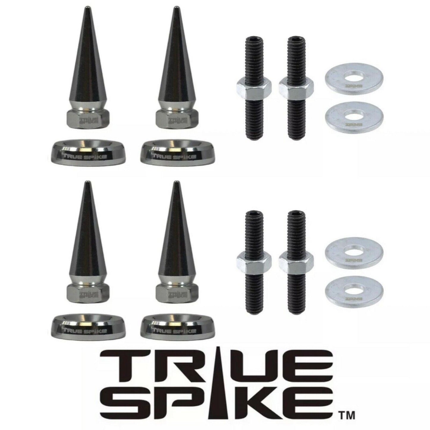 4 TRUE SPIKE SPIKED LICENSE PLATE FRAME BEAUTY WASHERS BOLTS HARDWARE KIT