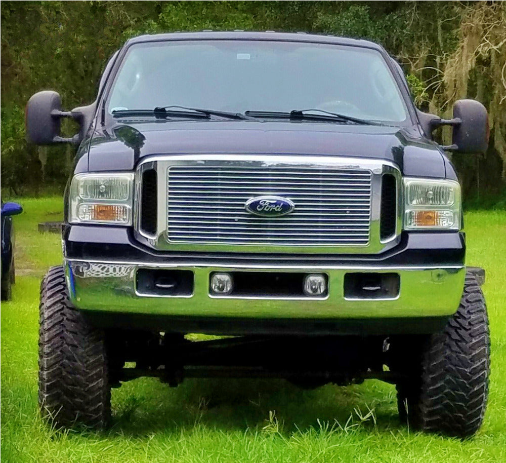 New All Chrome Grille for Ford F250 F350 Harley with Blue Emblem fits 2005, 2006 and 2007.