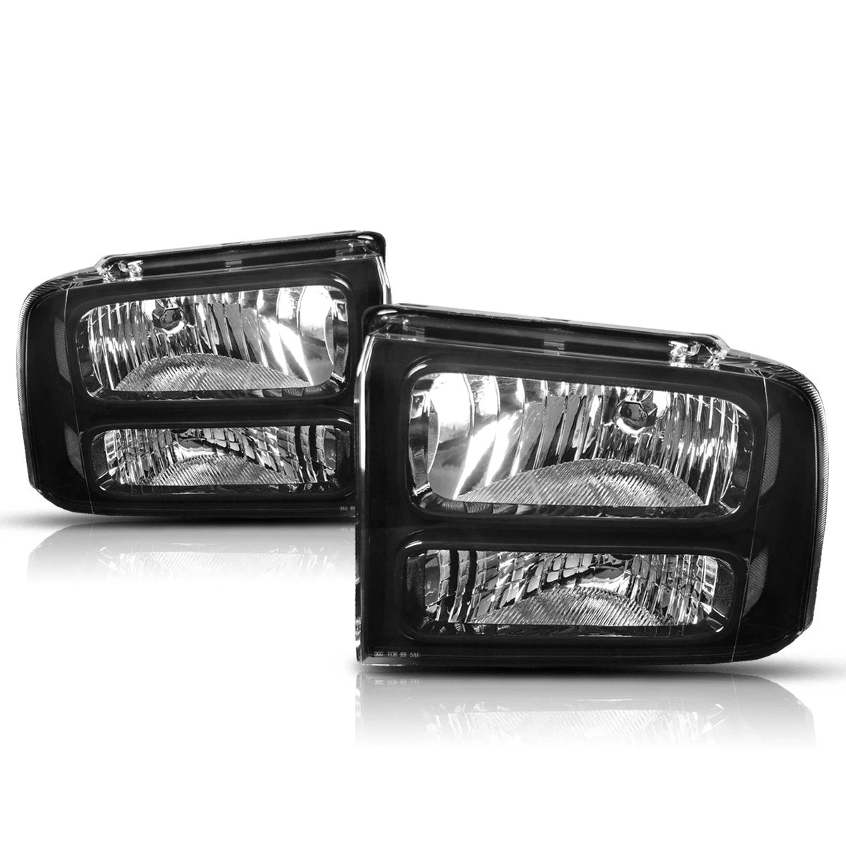 New Headlights For 2005 through 2007 Ford F250 F350 F450 F550 Super Duty Black Clear Corner Headlamps