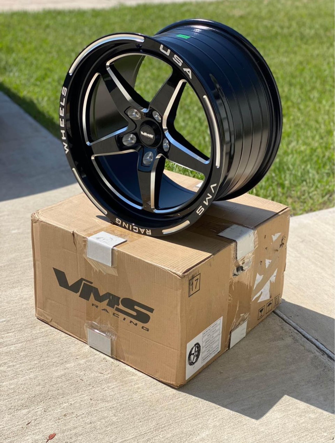 Set of TWO VMS Black Star 5 Spoke 17x10 (54ET) 5x114.3 Drag Racing Wheels For 05 20 Mustang