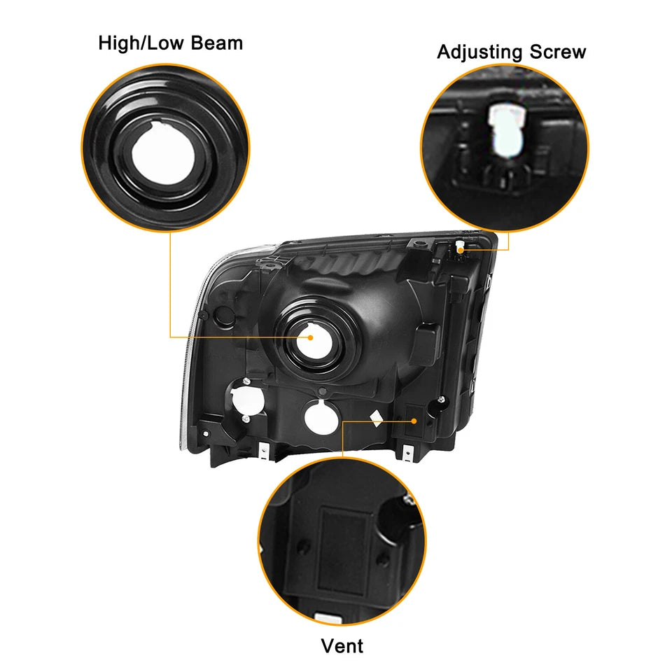 New Headlights For 2005 through 2007 Ford F250 F350 F450 F550 Super Duty Black Amber Headlamps