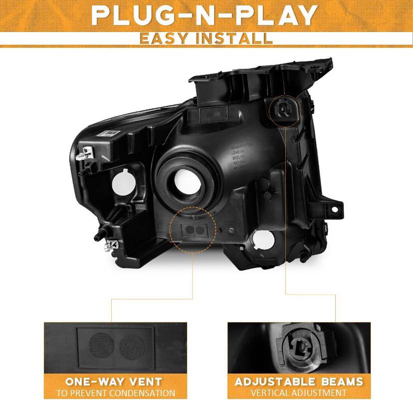 New Black Headlights for Ford F150 Fits 2009 through 2014