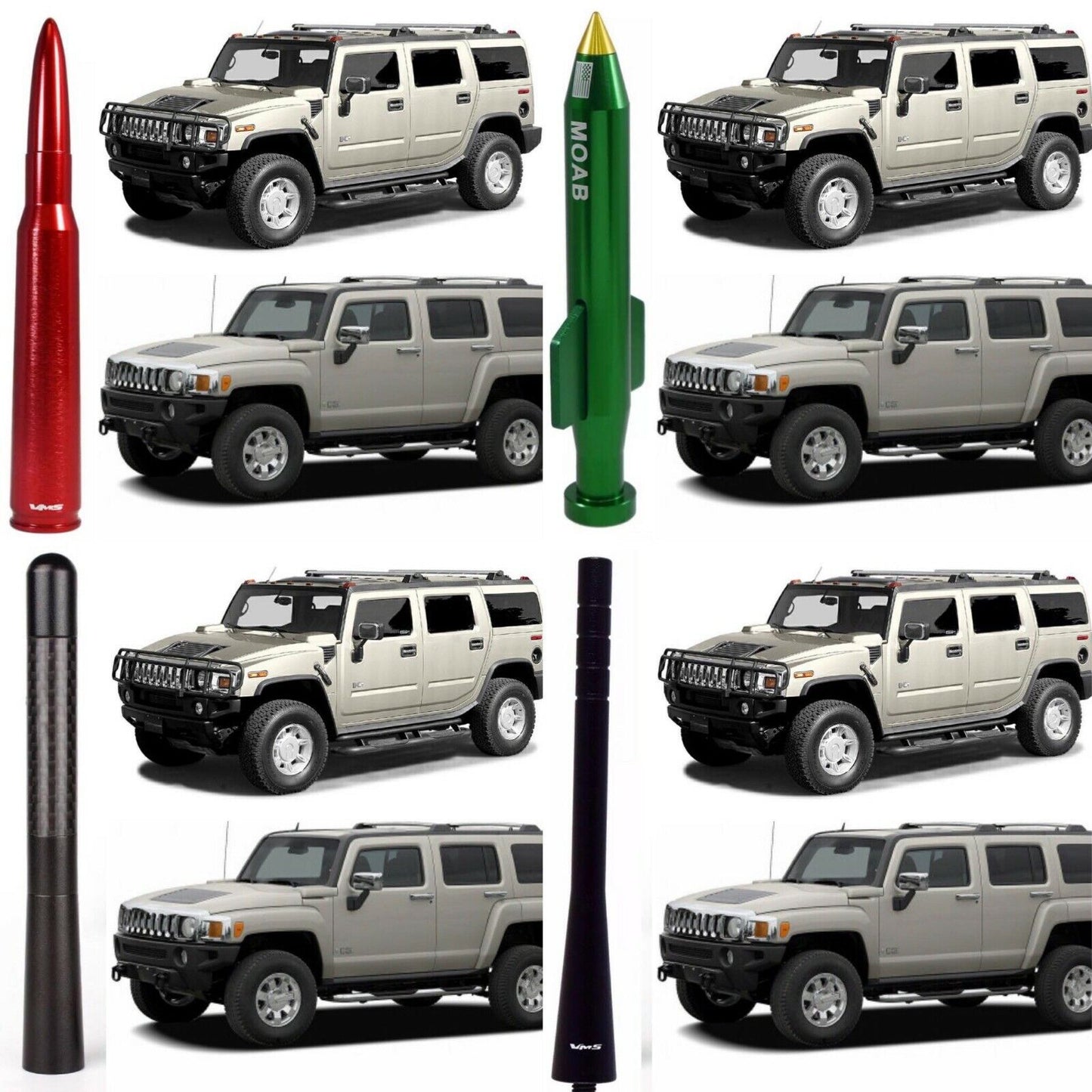 50 Caliber Bullet Antenna Glossy Red for Hummer H2 and H3 Billet Aluminum