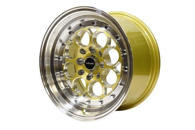 15X8 VMS RACING REVOLVER GOLD POLISHED WHEELS 4X100 and 4X114 SET OF TWO