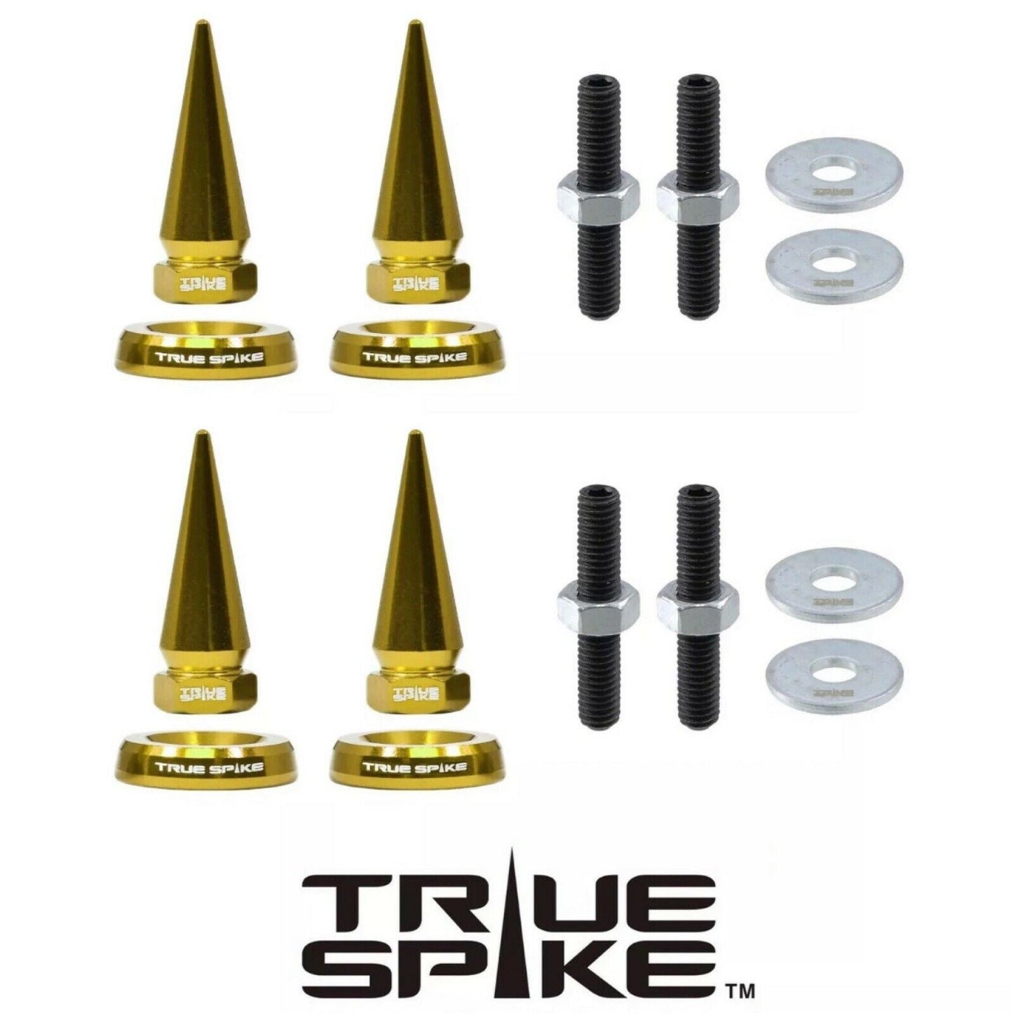 4 TRUE SPIKE SPIKED LICENSE PLATE FRAME BEAUTY WASHERS BOLTS HARDWARE KIT