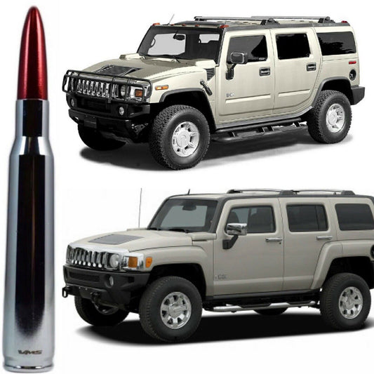 Chrome with Red Tip 50 Cal Bullet Antenna for Hummer H2 and H3 Billet Aluminum