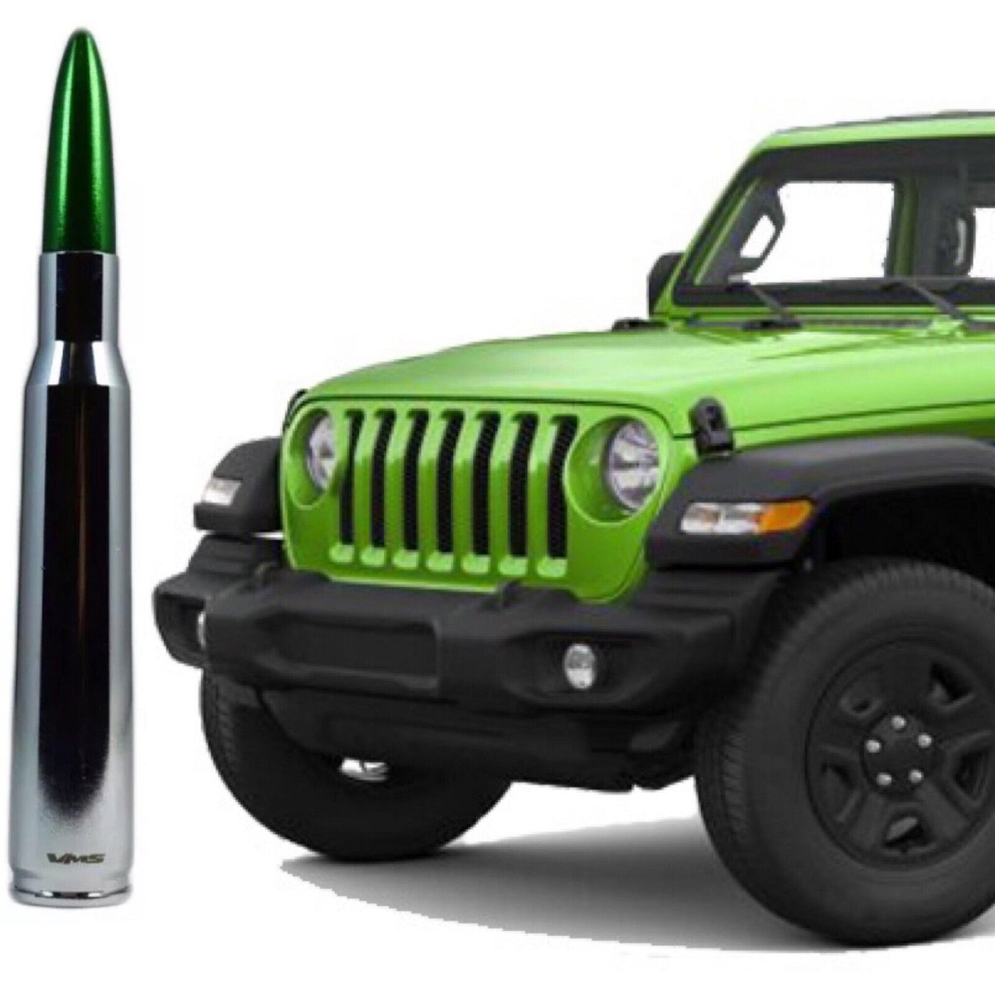 Chrome with Green Tip Bullet Antenna for Jeep Wrangler and Gladiator 2007 2020