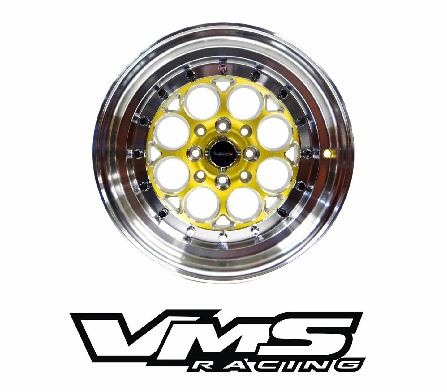 15X8 VMS RACING REVOLVER GOLD POLISHED WHEELS 4X100 and 4X114 SET OF TWO