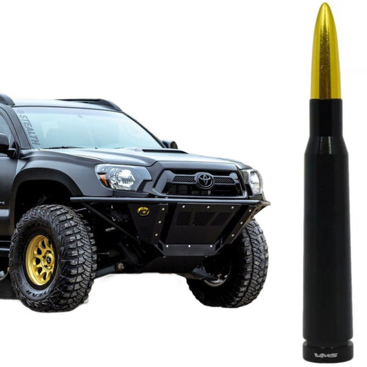 1995-2016 TOYOYA TACOMA 50 CAL BULLET ALUMINUM STUBBY SHORT BLACK & GOLD ANTENNA