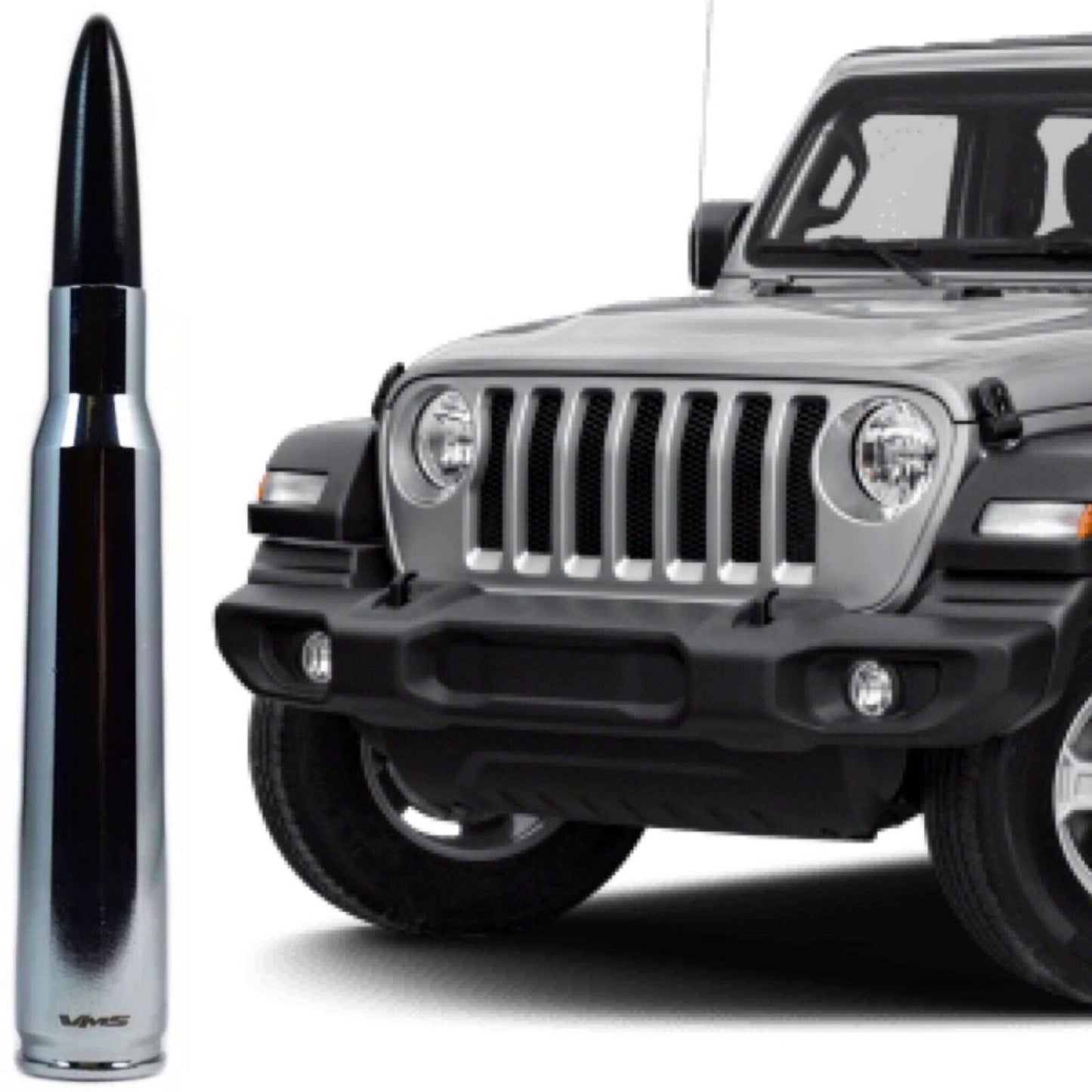 Chrome with Black Tip Bullet Antenna for Jeep Wrangler 2007 through 2020