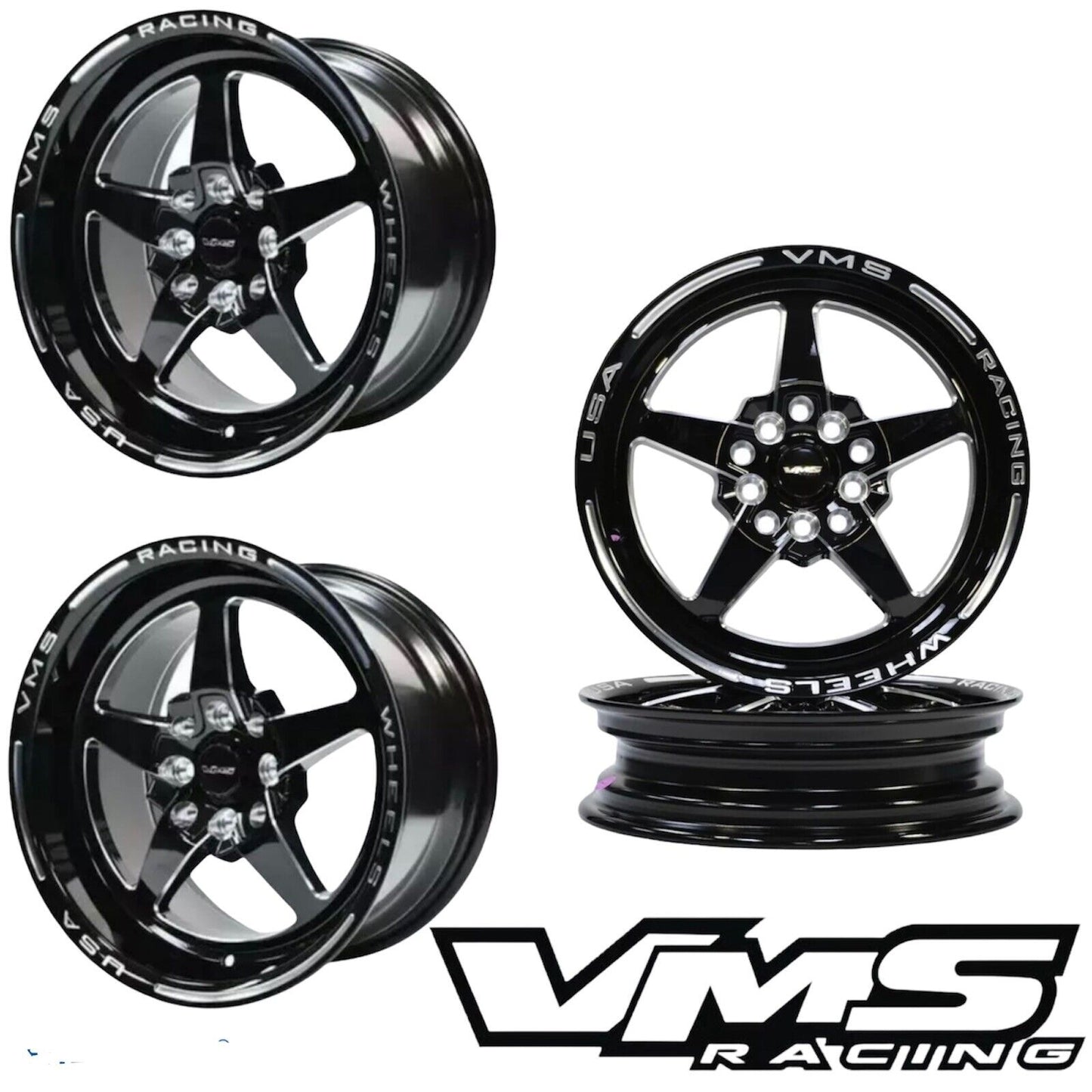 VMS Racing Drag Racing Wheels Rims 2x 15x3.5 ET10 2x 15x8 ET20 4/100 4/114 73.1