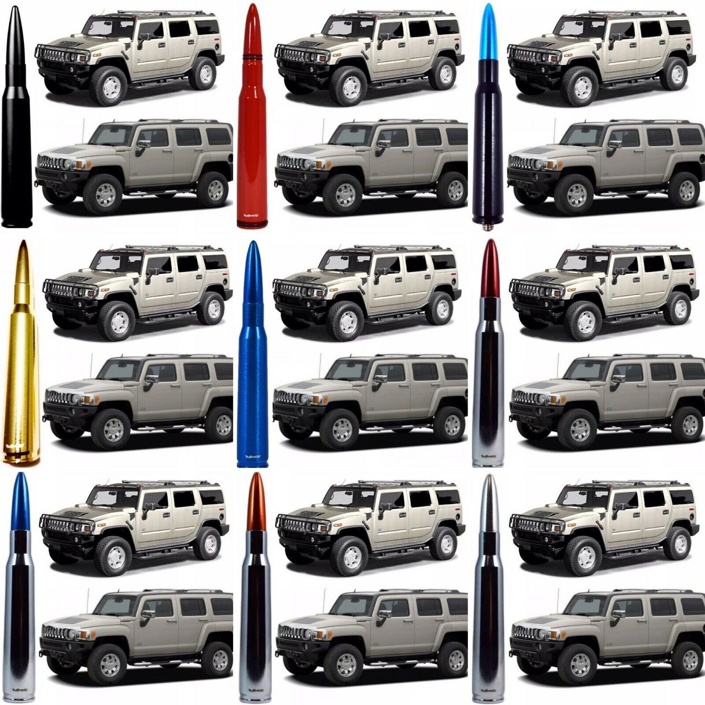 Black with White Tip 50 Cal Bullet Antenna for Hummer H2 and H3 Billet Aluminum