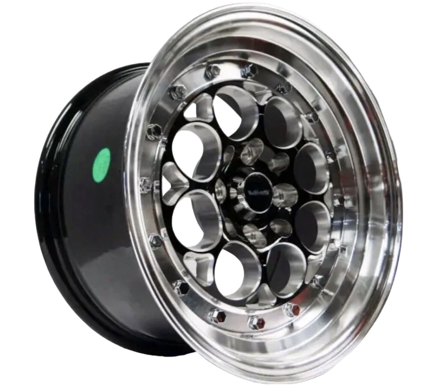 Two VMS Revolver Black with Polished Lip Rim Wheel 15x8 4X100 4x114.3 VWRE001