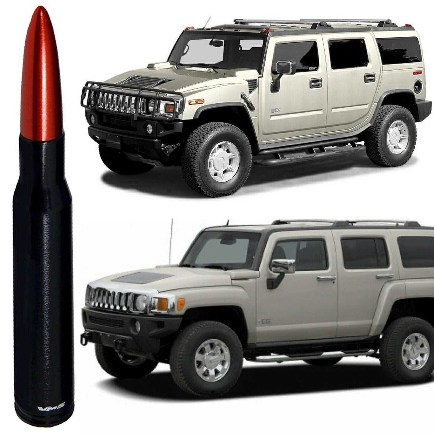 Black with Red Tip 50 Cal Bullet Antenna for Hummer H2 and H3 Billet Aluminum