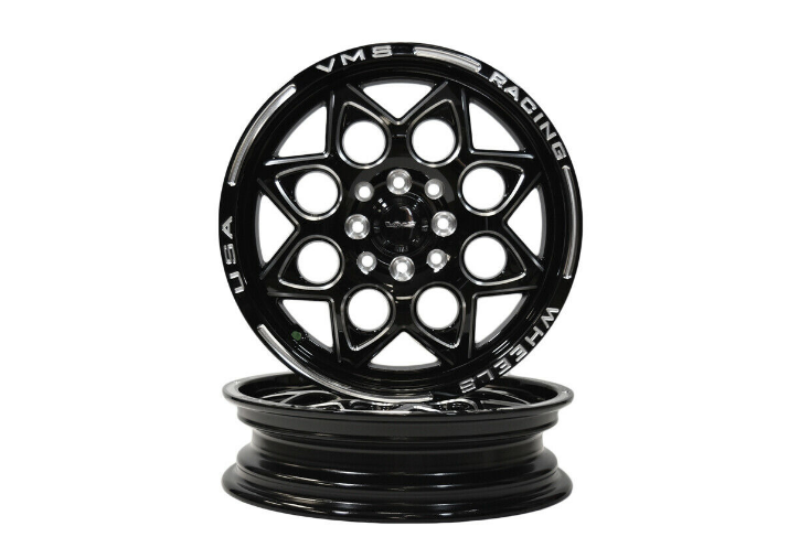 2 15X3.5" VMS RACING BLACK DRAG RACING WHEELS SKINNIES 4X100/4X114 ET10