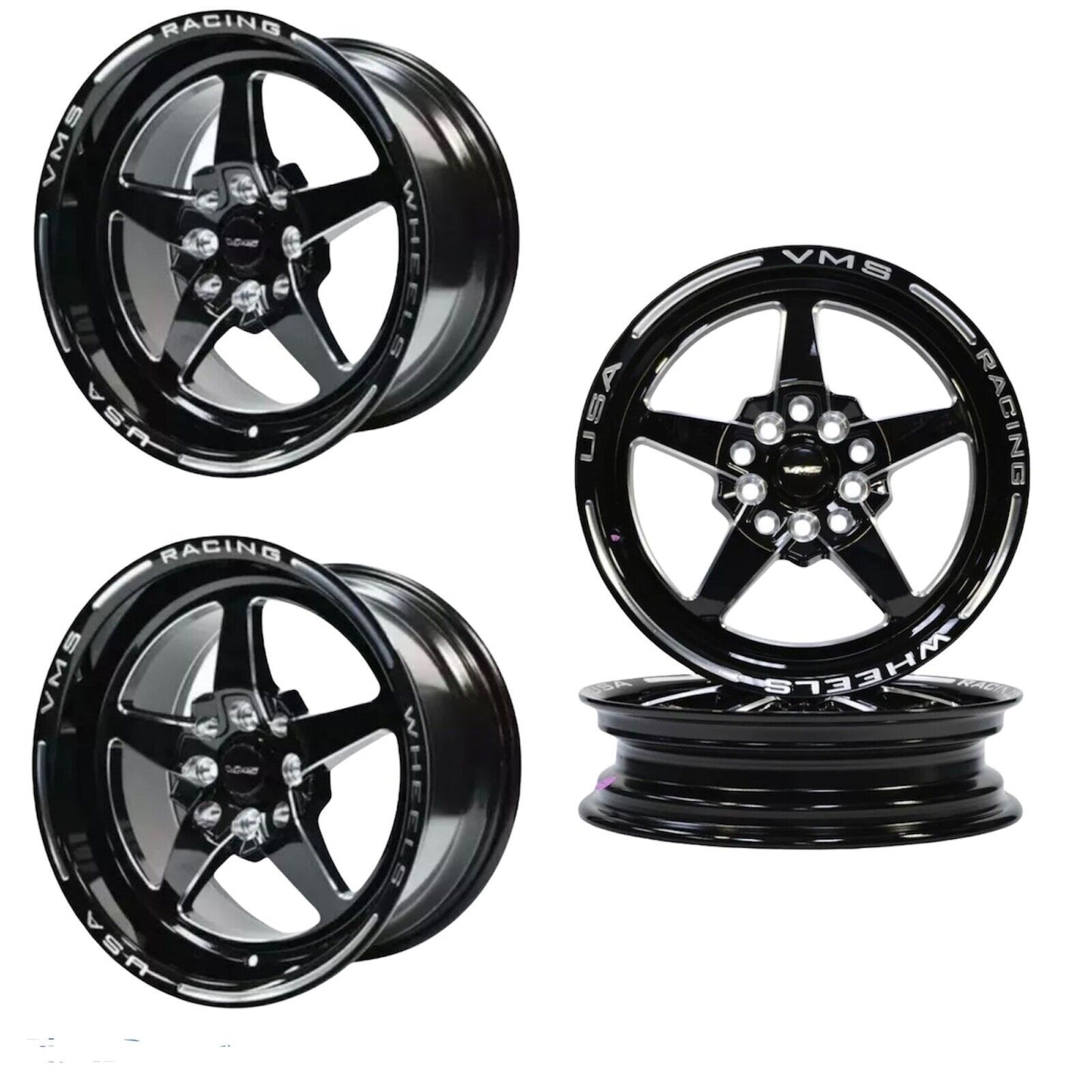 VMS Racing Drag Racing Wheels Rims 2x 15x3.5 ET10 2x 15x8 ET20 4/100 4/114 73.1